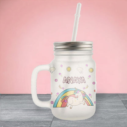 Personalized Mason Jar Glass With Unicorn 