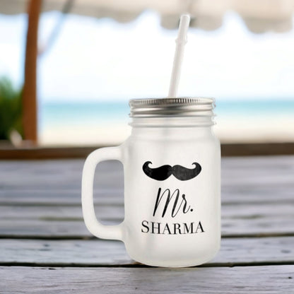 Customized Mason Jar Glass - Mustache Name