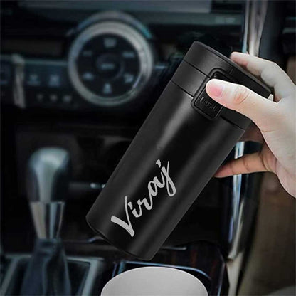 Personalized Travel Coffee Flask Sipper With Name Engraved  - Calligraphy 380ML