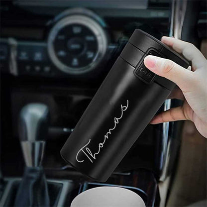 Personalized Travel Coffee Flask Sipper With Name Engraved  - Calligraphy 380ML