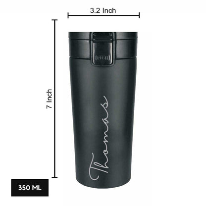 Personalized Travel Coffee Flask Sipper With Name Engraved  - Calligraphy 380ML