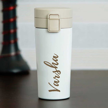 Personalized Travel Coffee Flask Sipper With Name Engraved  - Calligraphy 380ML