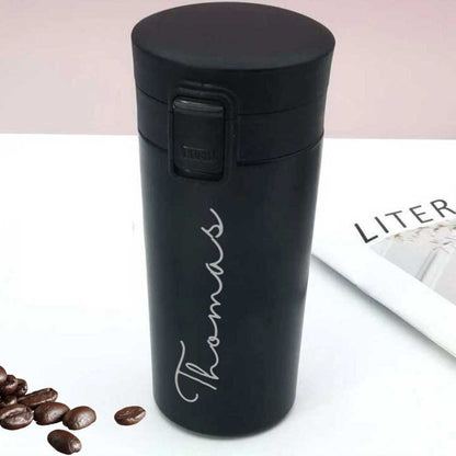 Personalized Travel Coffee Flask Sipper With Name Engraved  - Calligraphy 380ML