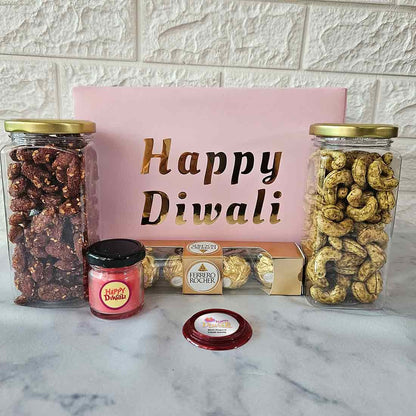 Diwali Gift Box with Custom Silver Coin Hamper Dry Fruits Silver Coin Chocolate & Candle