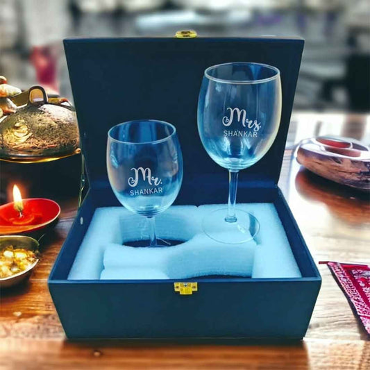 Wine Glasses for Couples - Custom Engraved Wine Glasses for Mr & Mrs