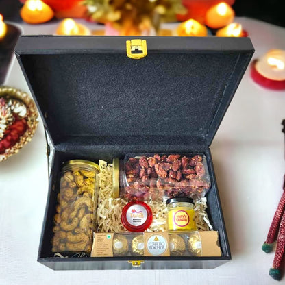 Diwali Gift Box with Custom Silver Coin Hamper Dry Fruits Silver Coin Chocolate & Candle