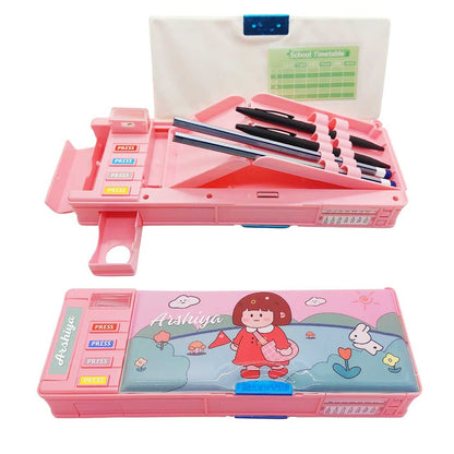 Customized Pencil Box Switch Operated Multi-functional Compass Box for Kids with Press Buttons