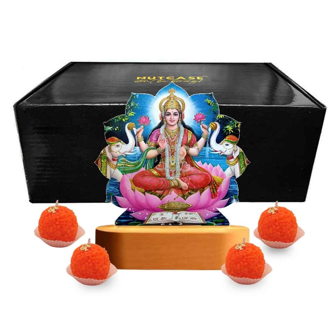 Diwali Gift for Relatives with Goddess Laxmi Lamp and Motichur Candles