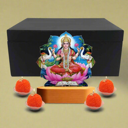 Diwali Gift for Relatives with Goddess Laxmi Lamp and Motichur Candles