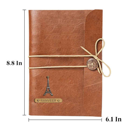 Customized Diary with Name and Charms  Premium PU Leather Diaries and Brown Pen