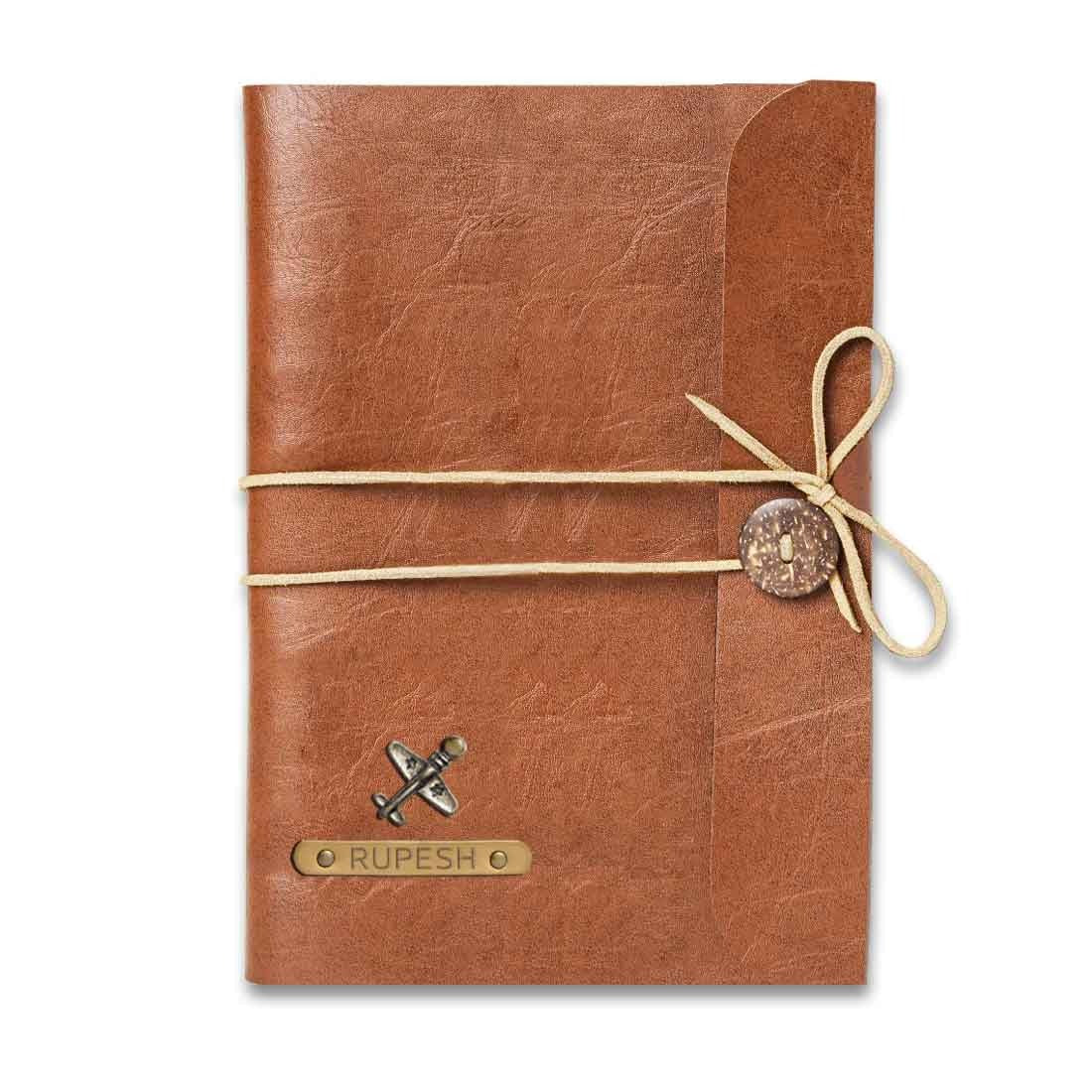 Customized Diary with Name and Charms  Premium PU Leather Diaries and Brown Pen