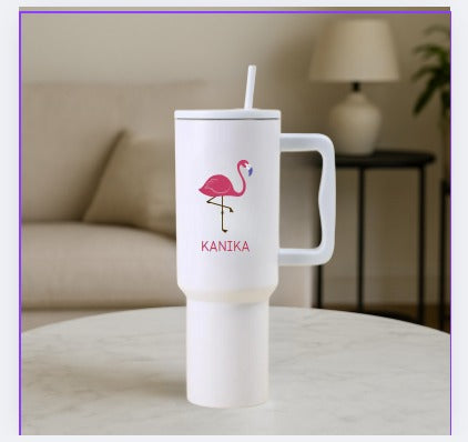 Nutcase Custom Tumbler with Straw and Lid - Large Travel Cups 1200ml - Flamingo