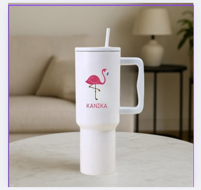 Nutcase Custom Tumbler with Straw and Lid - Large Travel Cups 1200ml - Flamingo