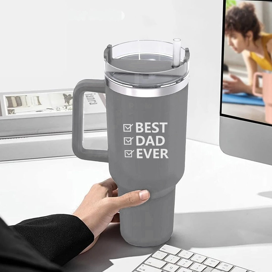 Insulated Travel Mug for Dad, 1200ml, Stainless Steel, Hot & Cold Tumbler with Lid and Straw