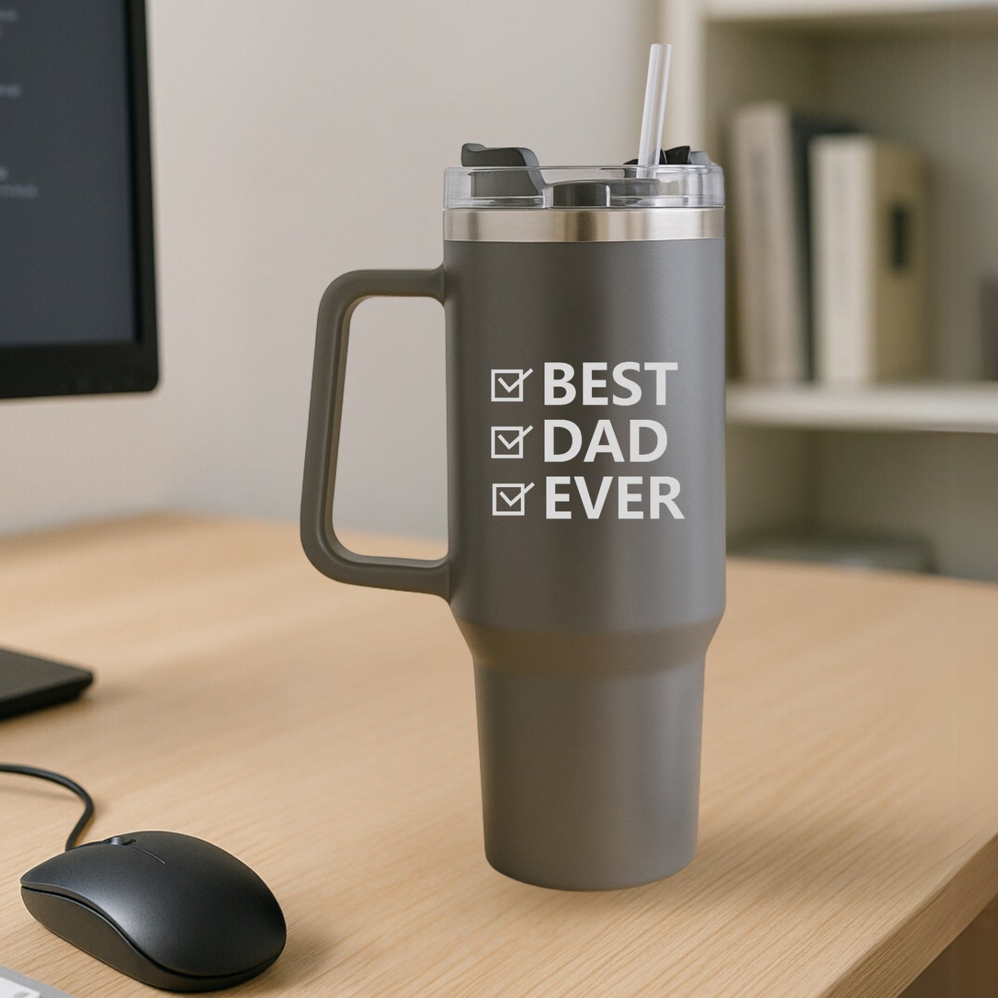 Insulated Travel Mug for Dad, 1200ml, Stainless Steel, Hot & Cold Tumbler with Lid and Straw