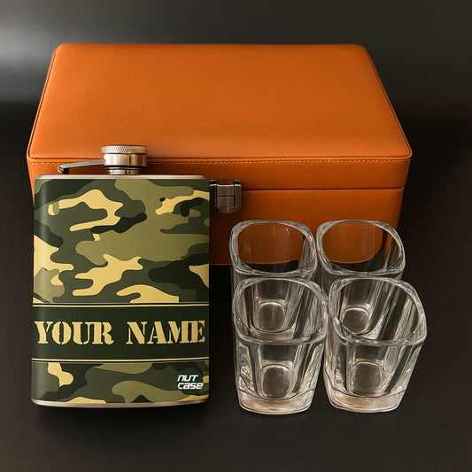 Personalized Hip Flask Army Camouflage Military Green With Funnel - Camo