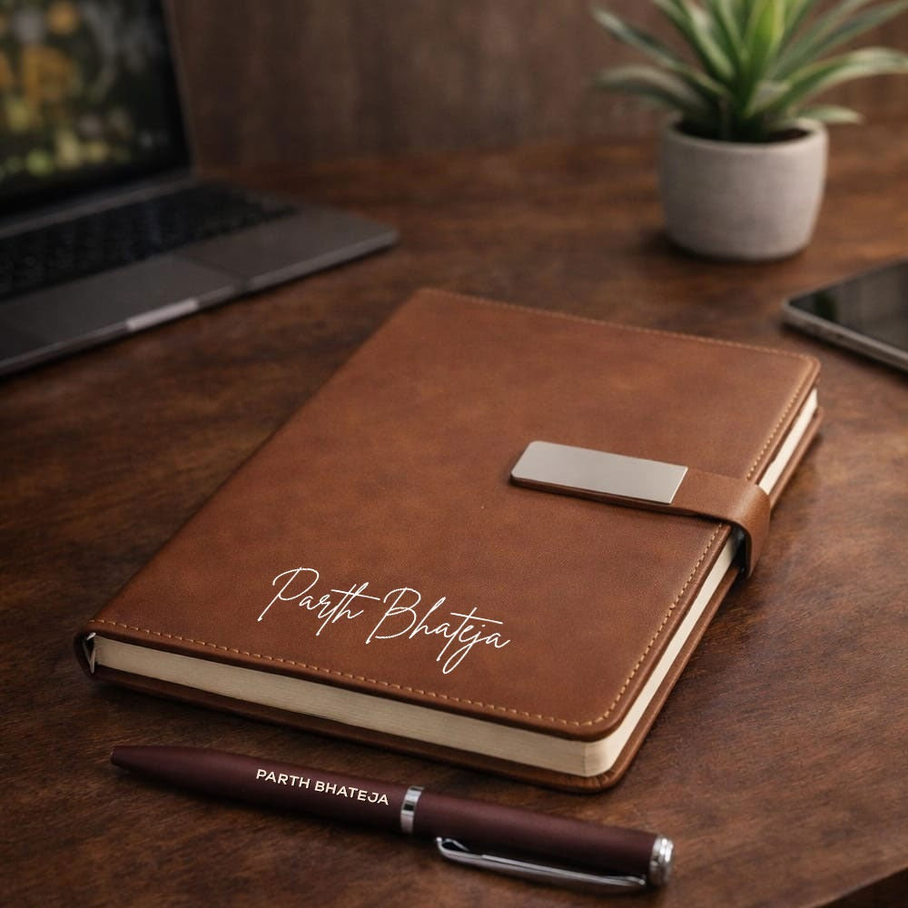 Customized Diary with Name Matching Engraved Pen | Premium Leatherette Diary with Name Black Gift Box