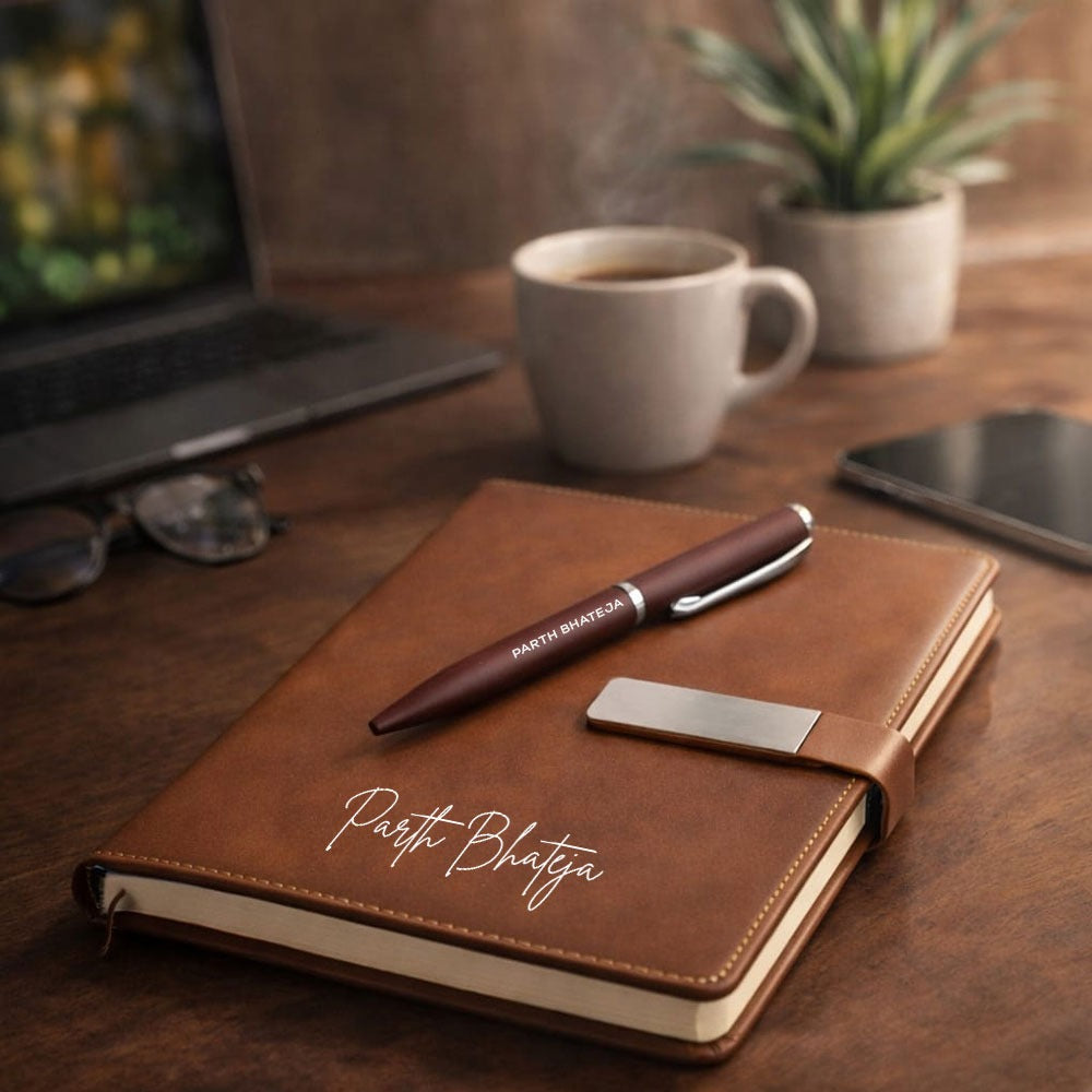 Customized Diary with Name Matching Engraved Pen | Premium Leatherette Diary with Name Black Gift Box