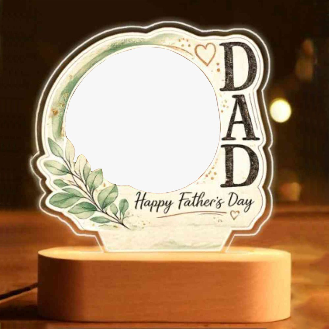 Father's Day Photo Lamp | Custom LED Night Light with Wooden Base
