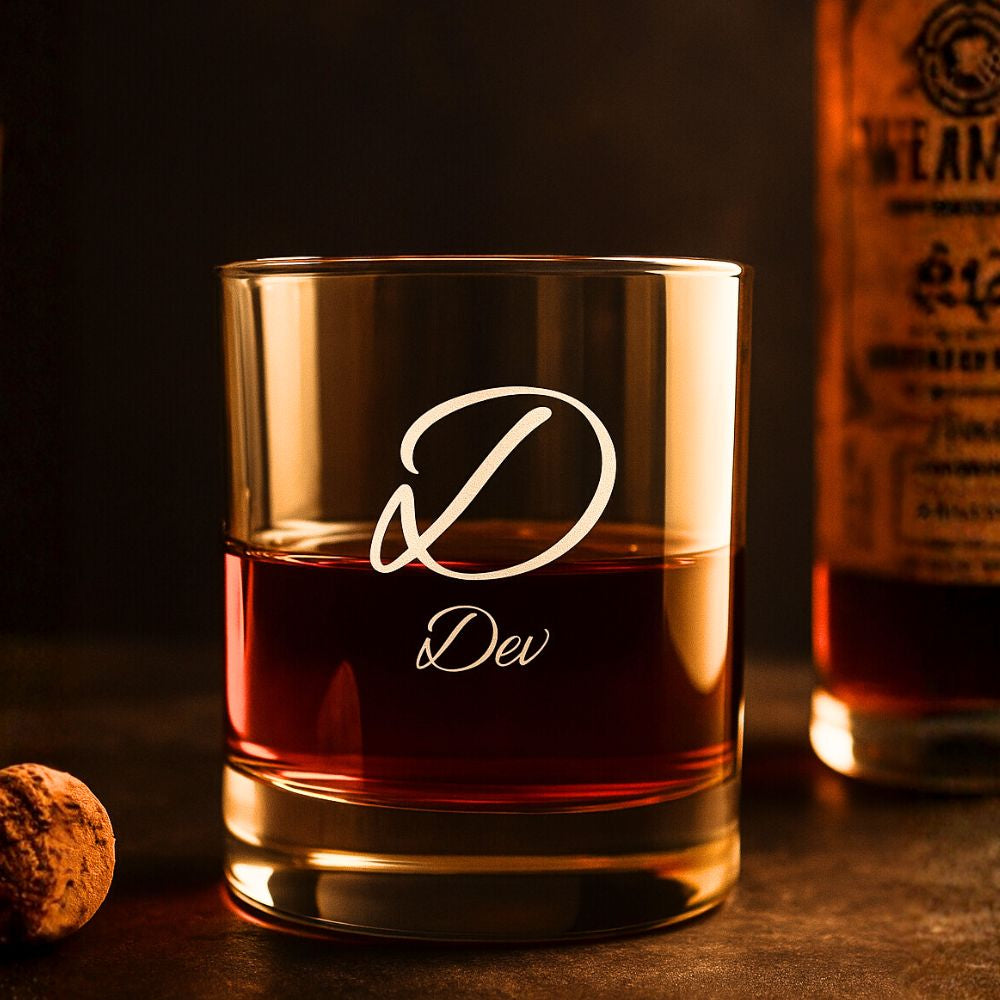 Stylish Customized Whiskey Glass - Gift For Him Husband Boyfriend - Initials Design