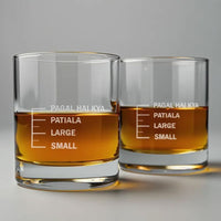 Whiskey Glasses SET OF 2 -  Anniversary Birthday Gift Funny Gifts for Husband Bf - SMALL LARGE PATIYALA PAGAL HAI KYA