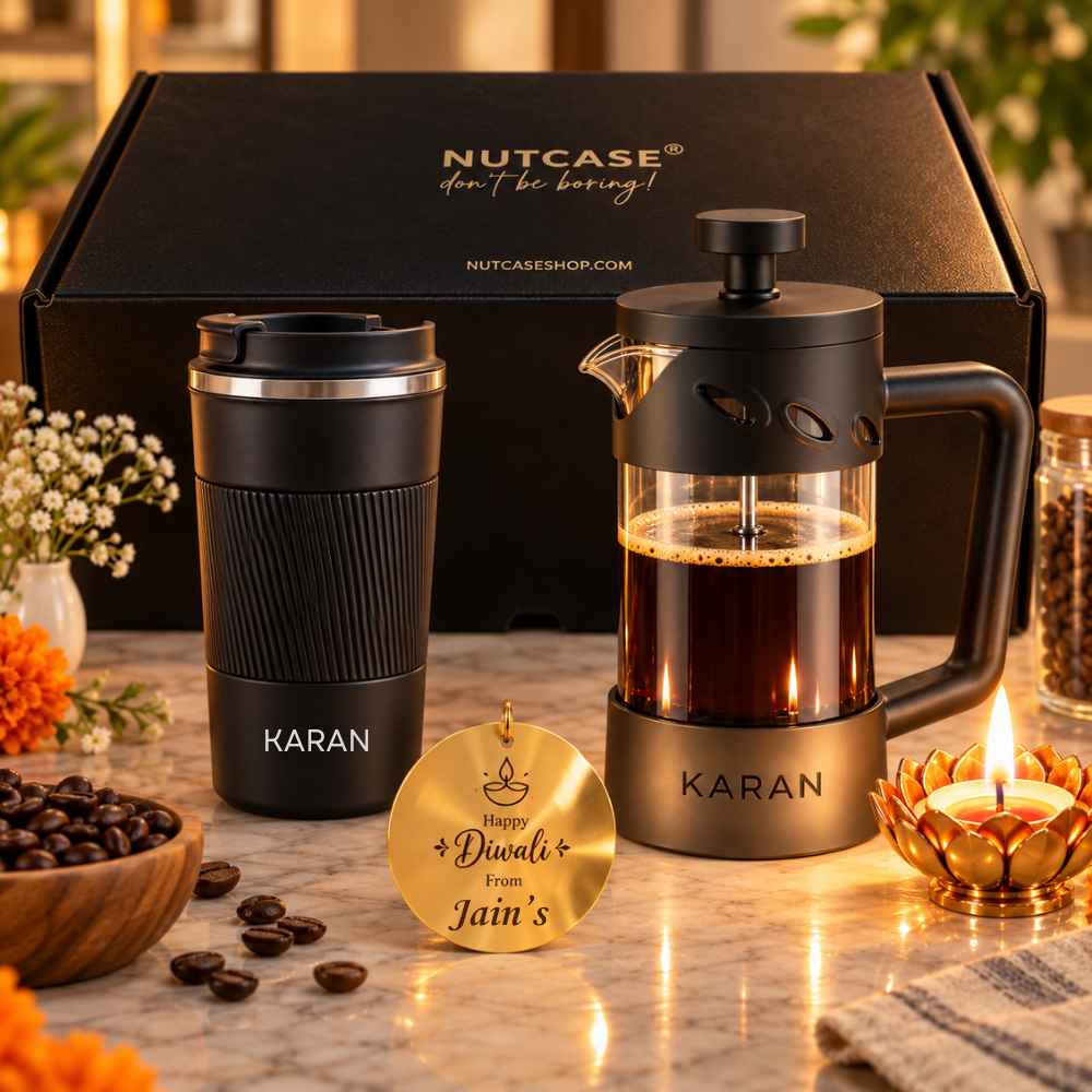 Custom Gift for Coffee Lover - Personalized French Press and Coffee Tumbler Gift Hamper