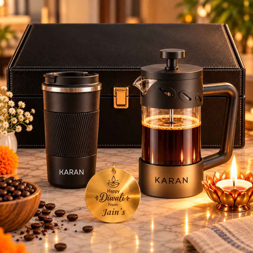 Custom Gift for Coffee Lover - Personalized French Press and Coffee Tumbler Gift Hamper