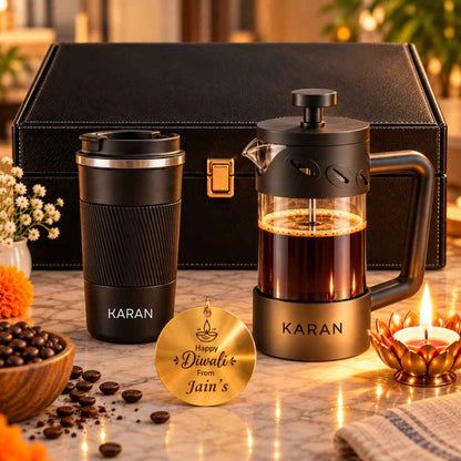 Custom Gift for Coffee Lover - Personalized French Press and Coffee Tumbler Gift Hamper