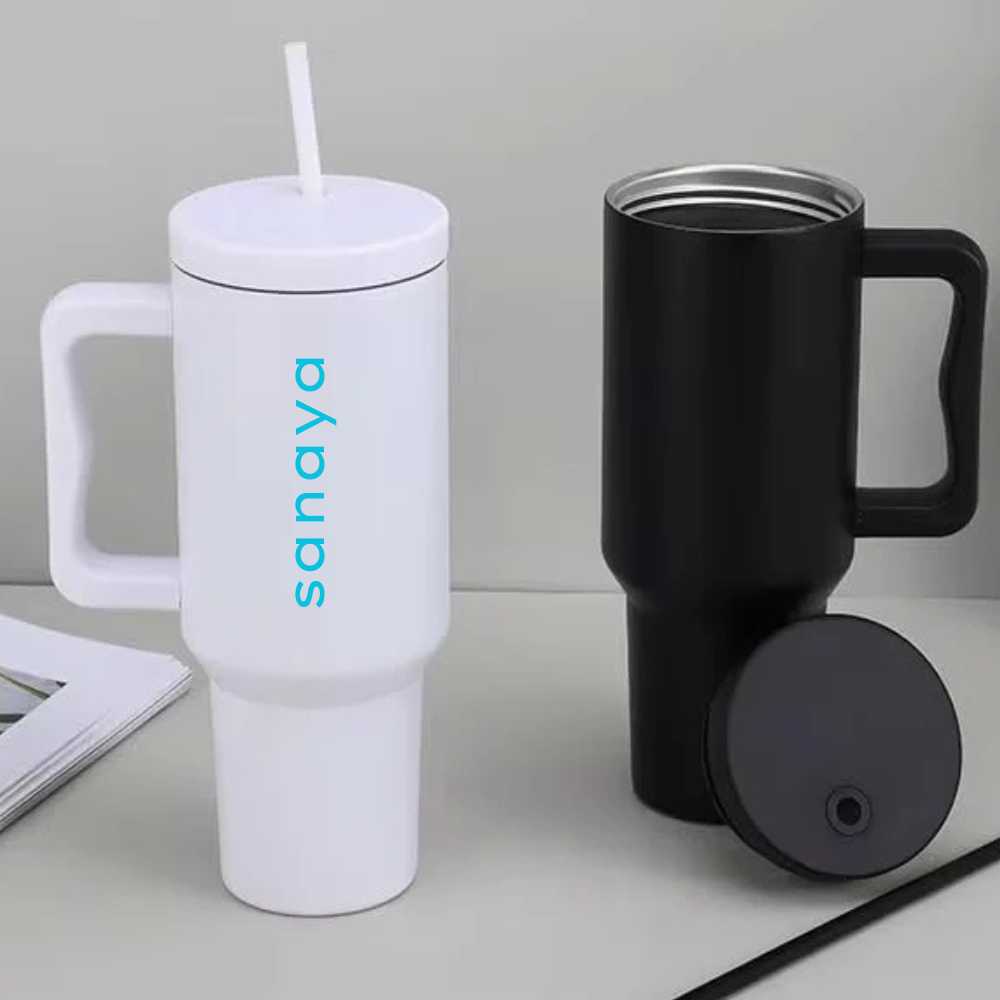 Nutcase Stainless Steel Mug with Straw and Lid - Large Travel Cups 1200ml