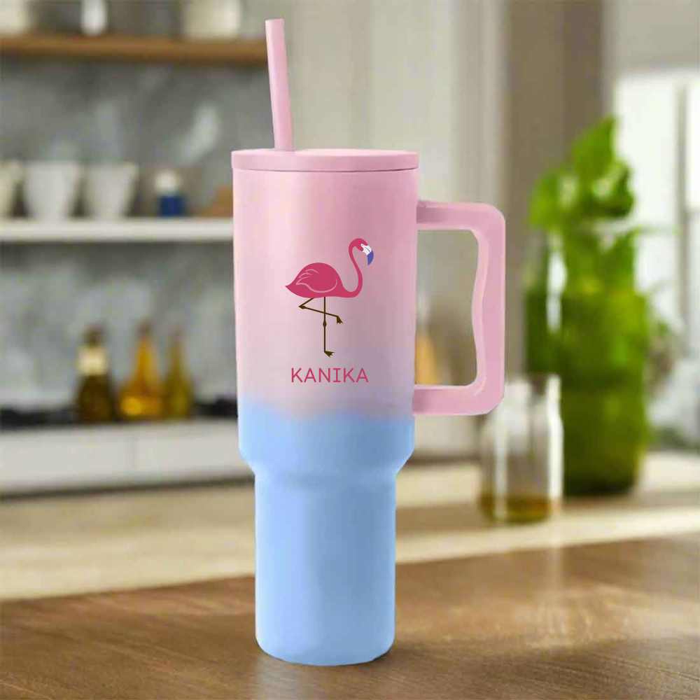 Nutcase Custom Tumbler with Straw and Lid - Large Travel Cups 1200ml - Flamingo