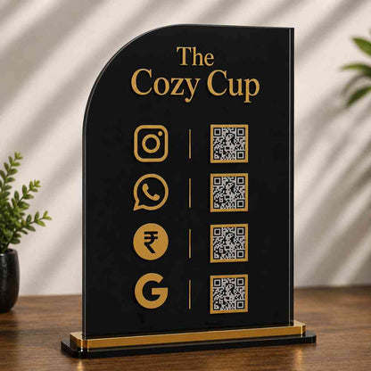 UPI QR code stand for Cafes | Customized Social Media QR Code Sign