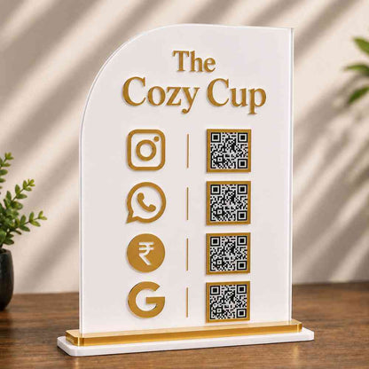 UPI QR code stand for Cafes | Customized Social Media QR Code Sign