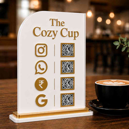 UPI QR code stand for Cafes | Customized Social Media QR Code Sign