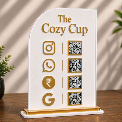 UPI QR code stand for Cafes | Customized Social Media QR Code Sign
