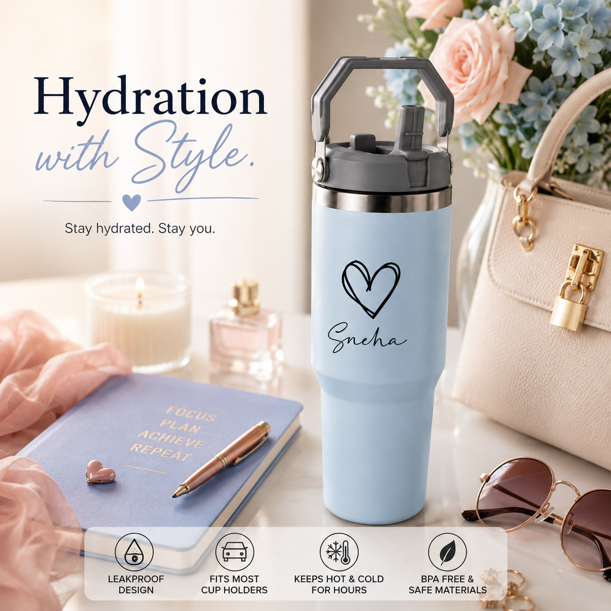 Nutcase Customized Double Insulated Water Bottles 900ml - BPA-free Vacuum Sipper Bottle