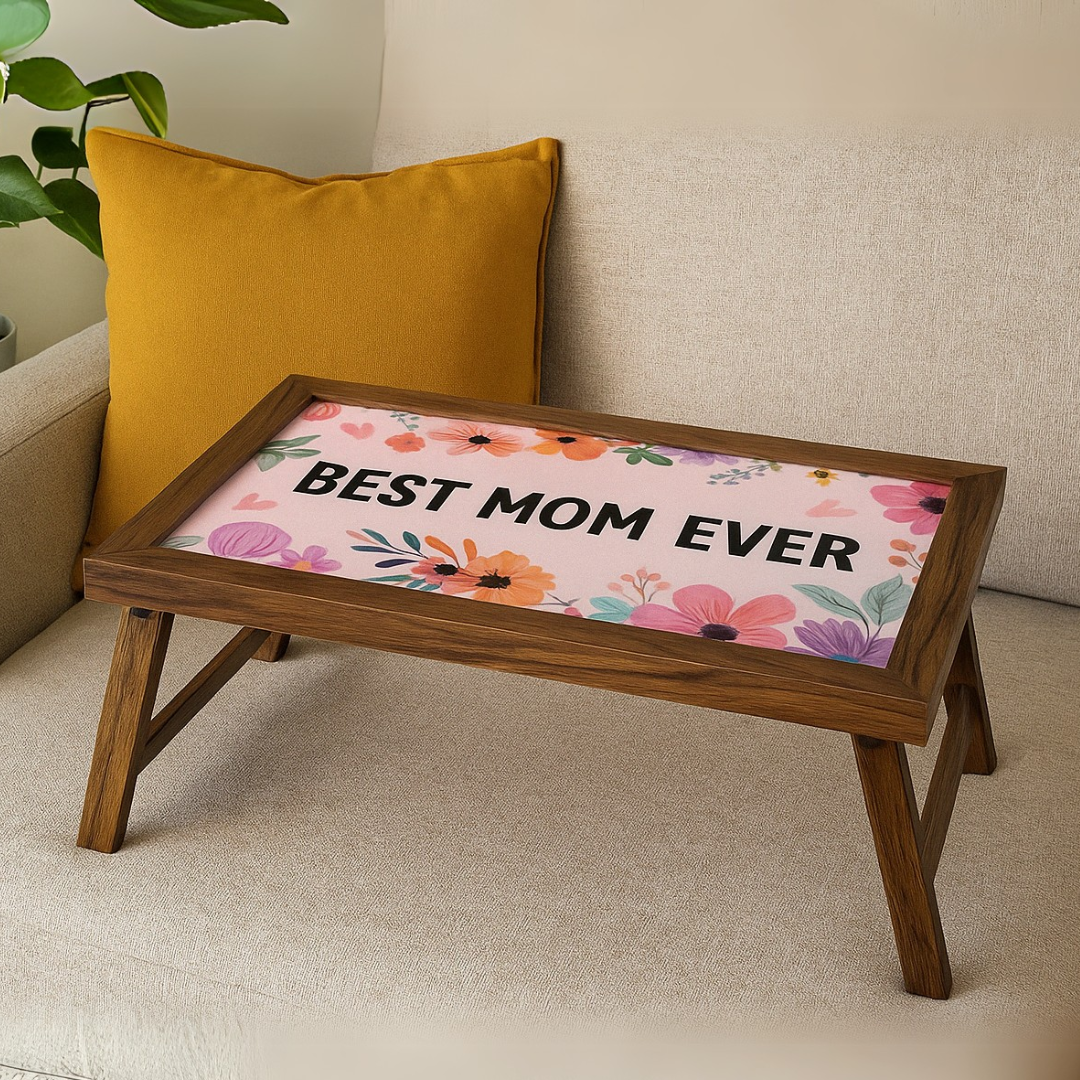 Mother’s Day Wooden Breakfast Table – Teak Wood Bed Table - Florals