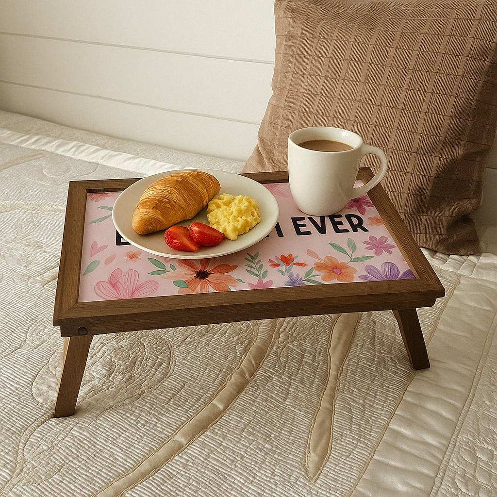 Mother’s Day Wooden Breakfast Table – Teak Wood Bed Table - Florals