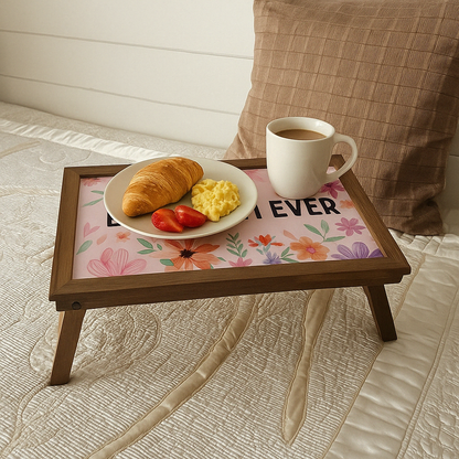 Mother’s Day Wooden Breakfast Table – Teak Wood Bed Table - Florals