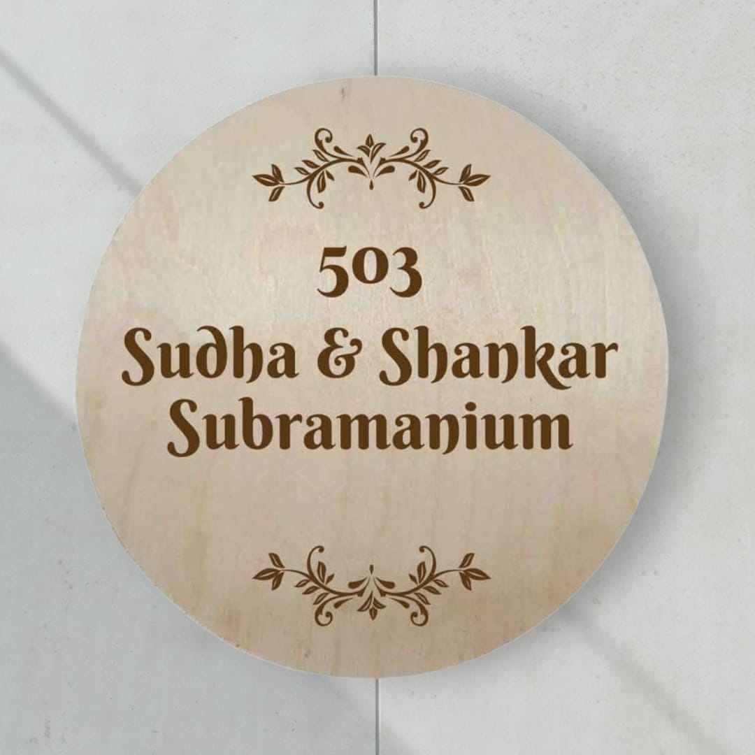 Personalized Name Plate for House Flat Bungalows Engraved Wooden Name Board Round