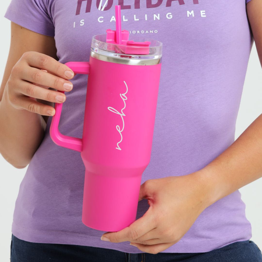 Personalized 1200ml Tumbler Large Insulated Travel Mug-Stainless Steel Vacuum Cups with Handle, Straw Lid