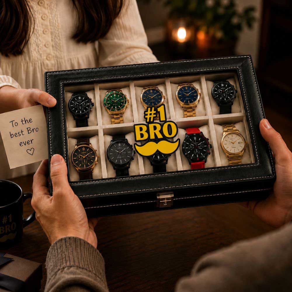 Rakshabandhan Gift Hamper for Brother | 10 slot watch box, wallet, eyeglass case and pen | #1 bro gift box