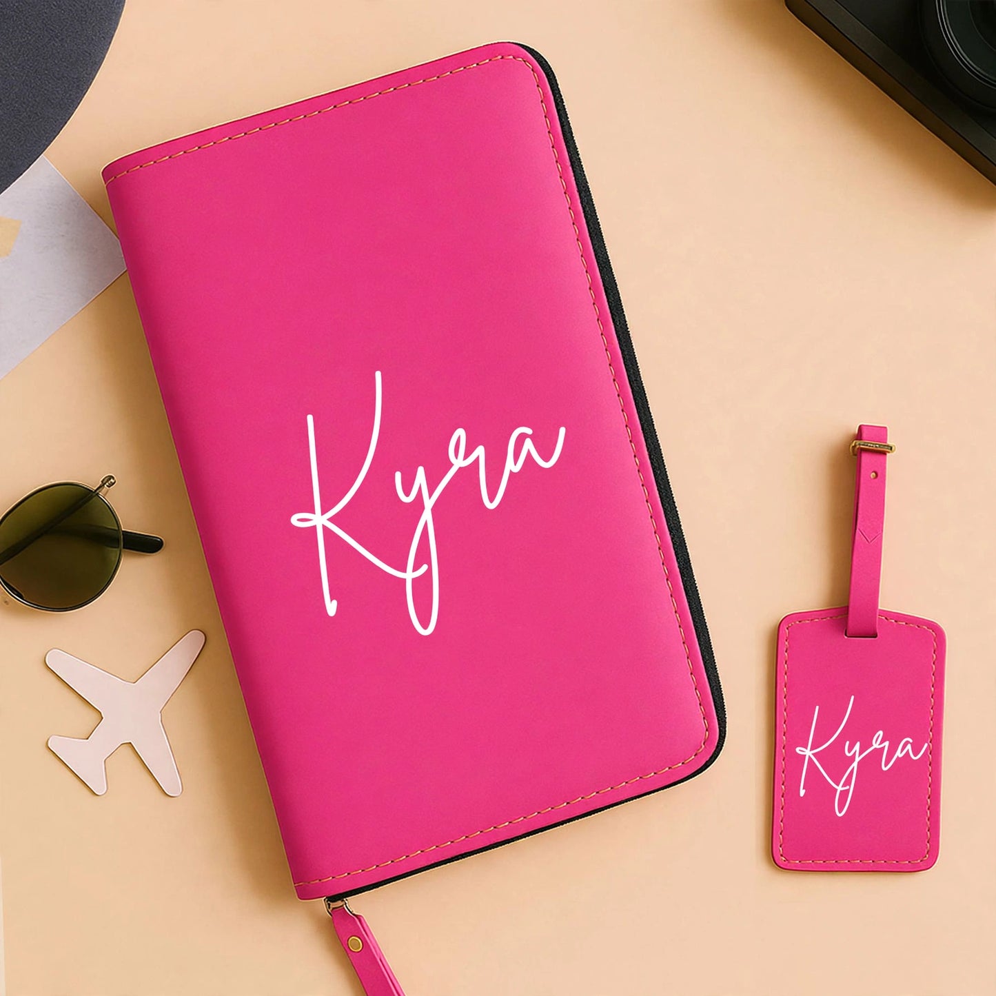 Personalized Passport Wallet with Name Faux Leather Travel Organizer & Luggage Tag Set