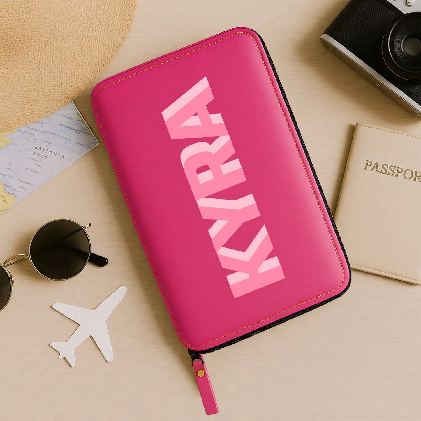 Customized Passport Case with Card Slots Faux Leather Travel Wallet & Luggage Tag Set