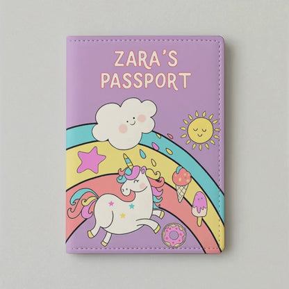 Personalised Passport Cover Baggage Tag Set - Unicorn and Rainbow