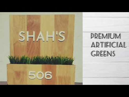 Wooden Name Plate Design with Planter Artificial Greens Included-3D Raised Fonts