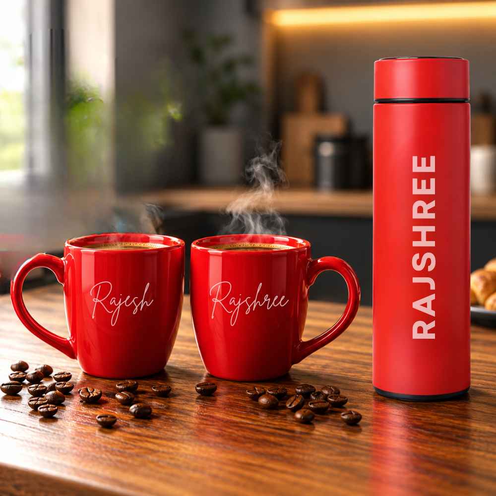 2 Pcs Personalised Red Ceramic Mugs