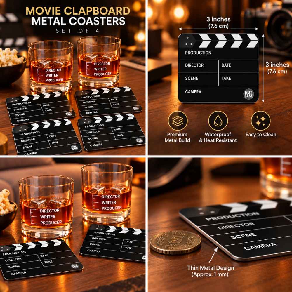 Movie Clapboard Metal Coasters – Set of 4