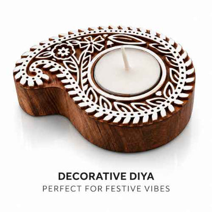 Handcrafted Wooden Leaf Diya Holder