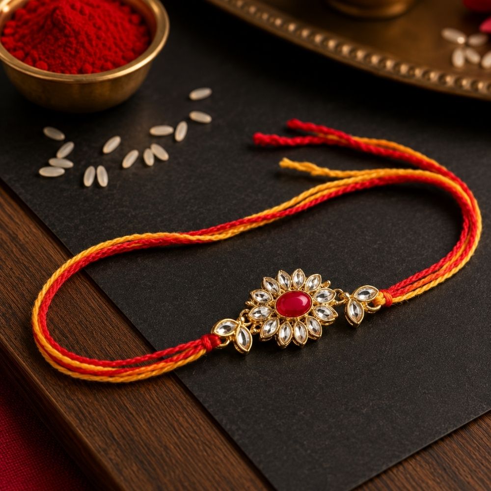 Lovely Kundan Floral Rakhi