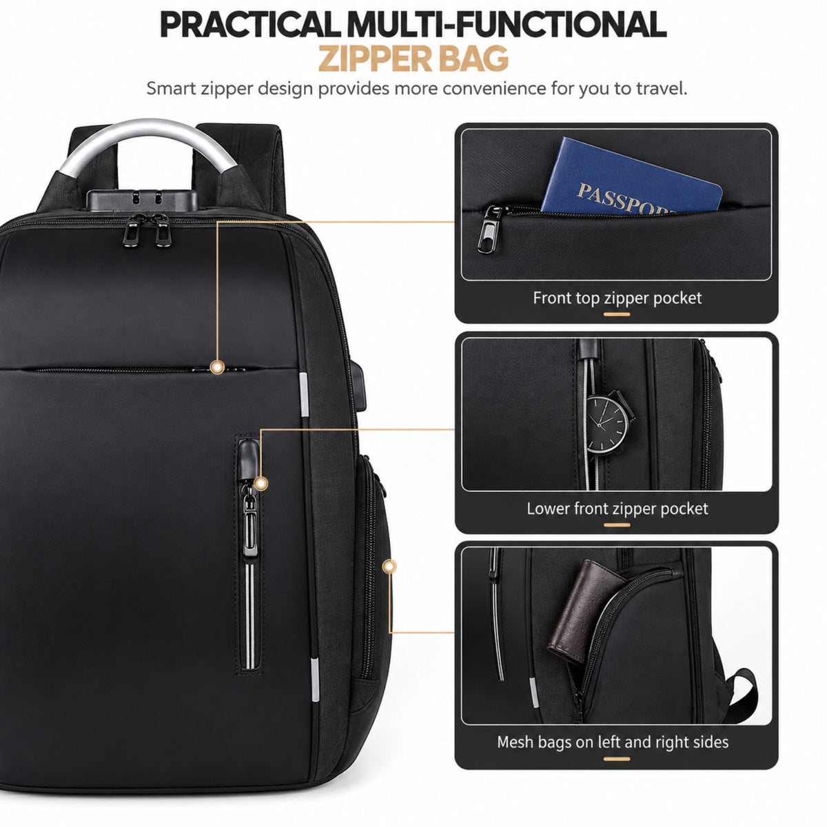 Two Quick-Access Front Zipper Pockets & Two Side Pockets for everyday must-haves 